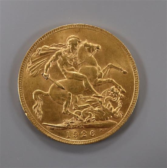 A George V 1926 gold full sovereign.